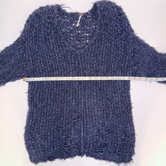 Free People Up The Ladder Distressed Open Knit PullOn Sweater Washed Navy Blue M - Picture 11 of 16